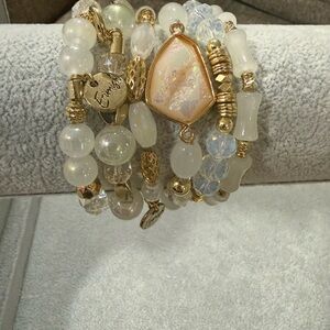 Erimish White Opal Bead Stack with Gold Accents